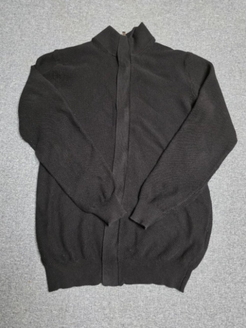 AKA Black Knit Full-Zip Cardigan Sweater 100% Cotton